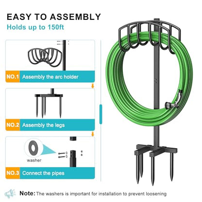 Garden Hose Holder, Detachable Metal Water Hose Holder Stand, Heavy Duty Freestanding Garden Hose Reel Rack and Hose Storage Organizer for Outside Yard - color: Black-Simple