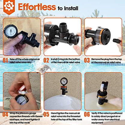 98209800 High Flow Manual Relief Valve/Air Relief Manual Valve Assembly with Pressure Gauge, Replacement for Pool and Spa Filter (1 PACK-98209800) - style: 1 PACK-98209800
