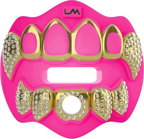 Loudmouth Football Mouth Guard - 3D Chrome Grillz Football Mouthpiece, Fits Adult & Youth, Mouth Guard Accessories (3D Grillz Bling - Fluorescent Pink) - color: 3d Grillz Bling - Fluorescent Pink