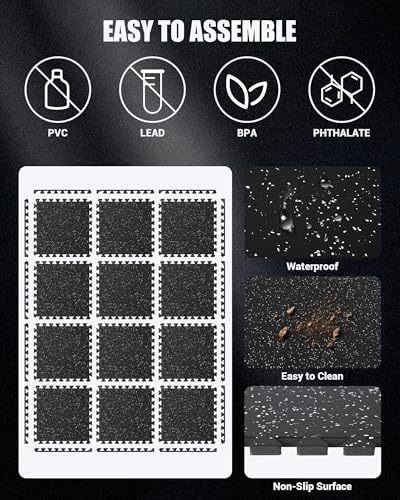 Garvee 0.56" Thick 48 Sq Ft Rubber Top Exercise Equipment Mats, 12 Tiles | High Density EVA Foam Interlocking Gym Flooring for Home Gym, Non-Slip Waterproof Workout Mat, 24x24in, Black/White - color: Black/White