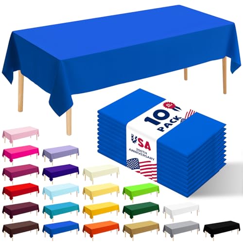 10 Pack Premium Disposable Plastic Tablecloth 54" X 108" Rectangle Table Cover for Birthdays Weddings Christmas Anniversary Buffet Table (Blue) - color: Blue, size: 54" X 108" Rectangle