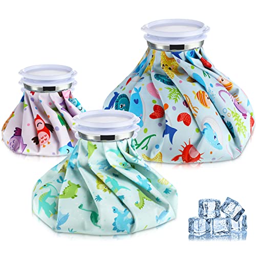 Nuanchu 3 Pieces Ice Bags for Injuries Reusable Ice Pack Hot Cold Water Bag 6, 9, 10 Inches Hot Cold Therapy and Pain Relief Pain Screw Top for Sports Knee Head Leg(Cute Style) - style: Cute Style