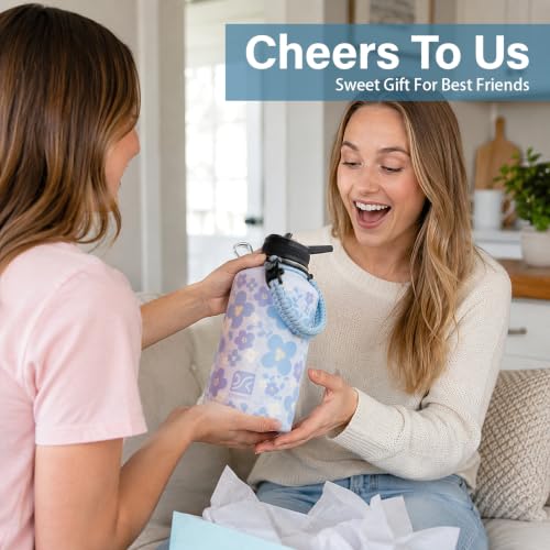 DYSANKY Water Bottle Gift– 64 oz Insulated Stainless Steel Bottle with Carrier Bag, Strap & Gift Box – BPA-Free – Ideal for Hiking, Camping & Travel - Blue Flower 64 oz - color: Blue Flower, size: 64 Ounces
