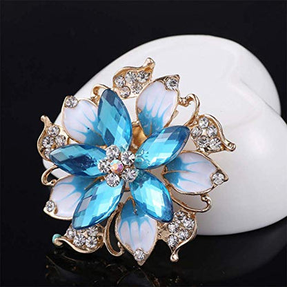 Crystal Pearl Flower Brooches Pins Fashion Beautiful Created Rhinestone Floral Brooch Good Idea for Party Dance Wedding Banquet for Elegant Women Girl - color: Blue Crystal Brooch