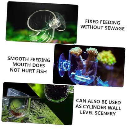 2pcs Aquarium Fish Feeding Cups with Suction Cups, Acrylic Blood Worm Food Holders for Fish Tank Feeding, Aquarium Feeder Tool Suitable for Freshwater and Saltwater Tanks