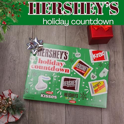 Hershey's Holiday Countdown, Christmas Chocolate Advent Calendar, 7.44 OZ | Miniature Candy Bars, Festive Activity, Individually Wrapped, Box, White Elephant Gift