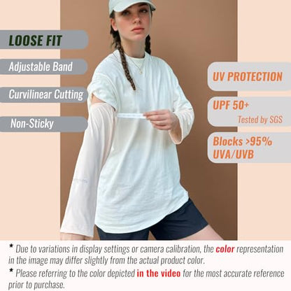 UPF 50+ Sun Protection Arm Sleeves Elastic band Adjustable Cuff Loose Fit Non-Sticky Airflow Friendly Outdoor - color: Pale Peach, size: Small