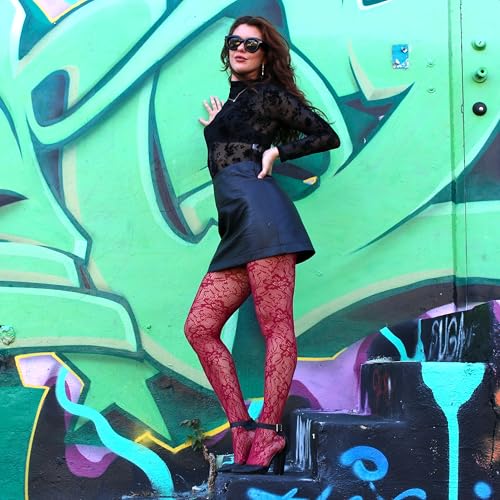 Millennials In Motion Sheer Elegance Patterned Tights - color: Burgundy Floral