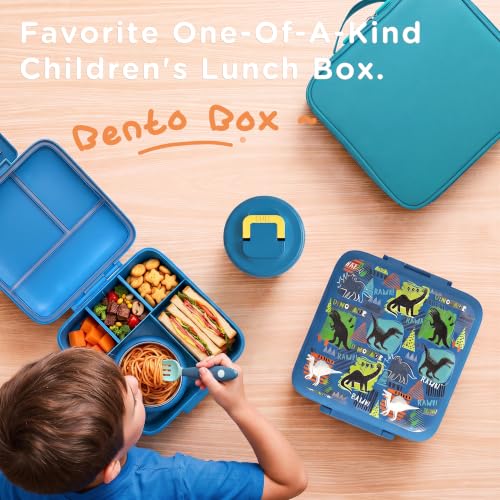 JXXM Bento Lunch Box for Kids With 8oz Soup thermo,Leak-proof Lunch Containers with 5 Compartment,thermo Food Jar and Lunch Bag, Food Containers for School (A-Blue(Dinosaur)) - color: A-Blue(Dinosaur)