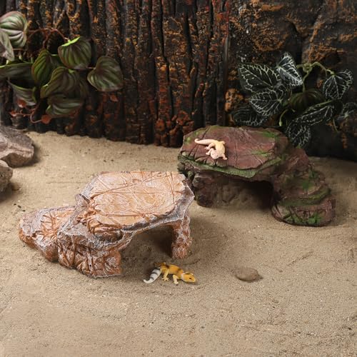 IBWell Turtle Basking Climbing Platform Aquarium Fish Tank Ornament Reptile Climbing Ramp Decorations for Salamanders Amphibians Newts, Terrace Tortoise Resting - SandyBrown - style: Sandy brown