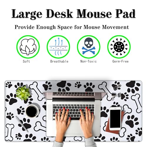 Desktop Mats Laptop Desk Mat Gaming Mouse Pad Extra Large Mouse Pads Computer Mats Office Pad Waterproof Non-Slip Rubber Base 35.4 X 15.7 for Game Office, Dogs Paws and Bones - color: Dogs Paws And Bones