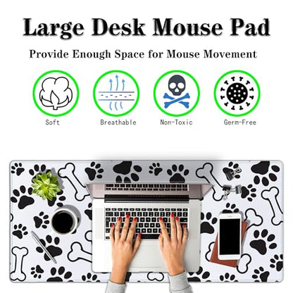 Desktop Mats Laptop Desk Mat Gaming Mouse Pad Extra Large Mouse Pads Computer Mats Office Pad Waterproof Non-Slip Rubber Base 35.4 X 15.7 for Game Office, Dogs Paws and Bones - color: Dogs Paws And Bones