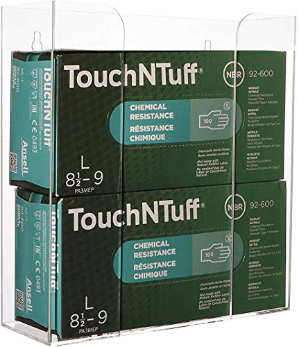 Cq acrylic Rubber Glove Holder for Wall Mount,Clear Disposable Glove Dispenser and Glove Box on Wall,Multipurpose Wall Floating Mask Dispenser and Medical Gloves Rack Storage,10.2”x9.8”x3.5” Pack of 1 - size: Can hold 2 boxes