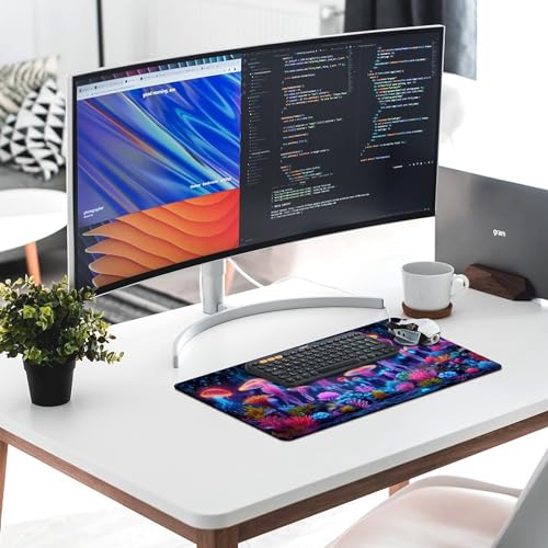KeKee Glowing Colorful Sea Aquarium Neon Large Mouse Pad Gaming Mousepad Desk Pad for Keyboard and Mouse Mat Non-Slip Base 30x60cm, Style - size: 30x60cm
