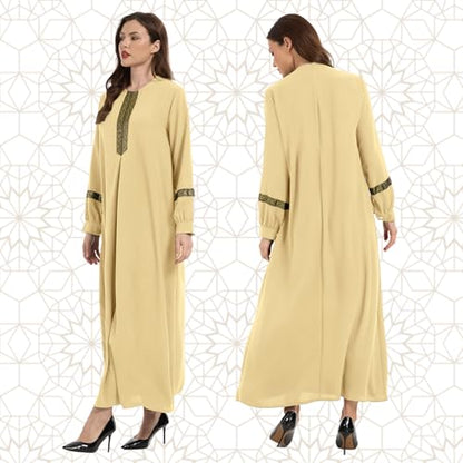 GYQMBT Womens Muslim Printed Abaya,Long Sleeve Zipper Islamic Robe Prayer Clothes with Hijabs - color: Khaki, size: Small