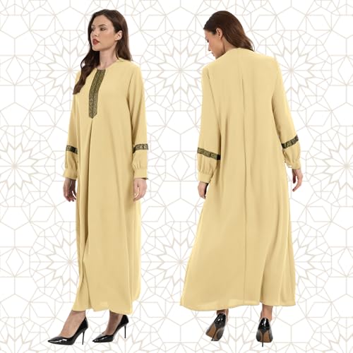 GYQMBT Womens Muslim Printed Abaya,Long Sleeve Zipper Islamic Robe Prayer Clothes with Hijabs - color: Khaki, size: X-Large