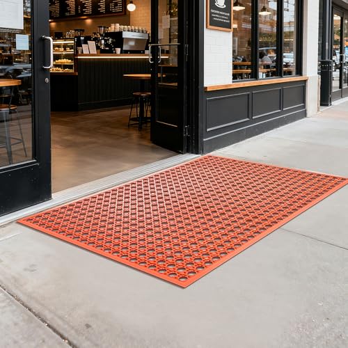 Outdoor Rubber Mat Kitchen Anti-Fatigue Entrance Floor Mats (24"x 36") Commercial Restaurant Bar Floor Mat New Outside Rubber Non Slip Drainage Mat Red - size: 36"L x 36"W x 0.4"Th