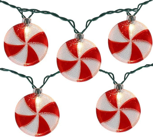 Christmas Candy Lights, 8.5Ft Christmas Decorations String Lights with 10 Red White Peppermint Candy Lights, Hanging Christmas Candy Fairy Lights for Xmas Outdoor Party Birthday Window Bedroom Decor - color: Candy