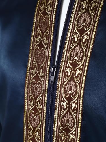 Kids Boys Thobe Muslim Prayer Clothes Saudi Dubai Robe Kaftan Zipper Dishdasha Islamic Eid Ramadan Outfits - color: Dark Blue, size: 8