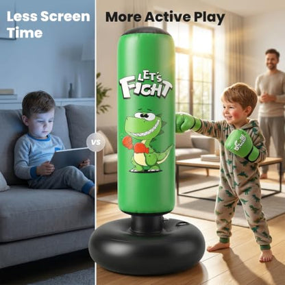 Inflatable Punching Bag, 48" Punching Bag for Kids with Boxing Gloves, Stable Boxing Set for Karate, Taekwondo,Dinosaur Toy & Gifts for Boys 3 4 5 6 7 8 Year Old - color: Green