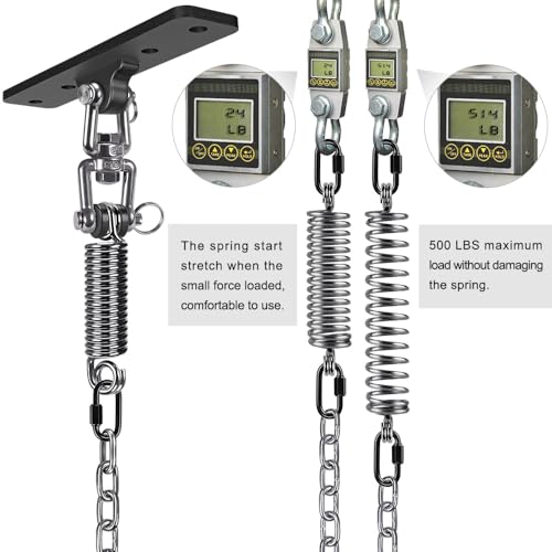 Dolibest Hammock Chair Hanging Kit, Heavy Duty Swing Hanger with Spring and 39" Chain, Indoor Outdoor Playground Hanging Hammock Punching Bags, 360+180° Rotation, Easy to Install, Black - color: Black Swing Hanger With 39.4''chain+spring