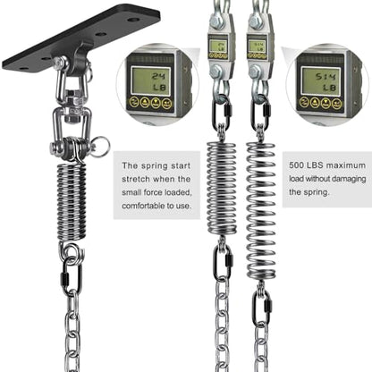 Dolibest Hammock Chair Hanging Kit, Heavy Duty Swing Hanger with Spring and 39" Chain, Indoor Outdoor Playground Hanging Hammock Punching Bags, 360+180° Rotation, Easy to Install, Black - color: Black Swing Hanger With 39.4''chain+spring