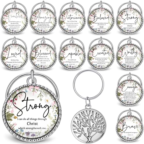 Equsion 36 Pcs Christian Keychain Bulk Mini Bible Keychains, Wildflower - color: Wildflower