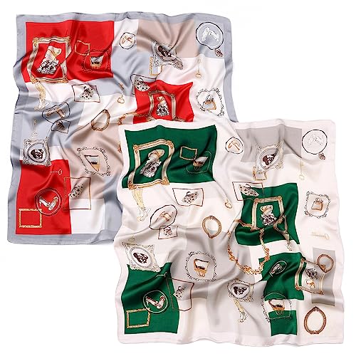 STARWHISPER 27" Square Head Scarf for Women Silk Feeling Satin Scarf Women Fashion Silk Scarf for Wrapping Hair - color: Red White Circle