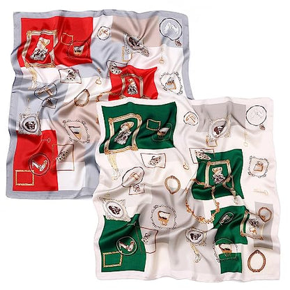 STARWHISPER 27" Square Head Scarf for Women Silk Feeling Satin Scarf Women Fashion Silk Scarf for Wrapping Hair - color: Red White Circle