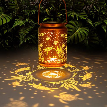 YISITEONE Sea Turtle Outdoor Solar Lanterns, Garden Waterproof Metal Hanging Decor Lights for Patio Yard Pathway Lawn Front Porch, Birthday Gardening Gifts for Women Mom Grandma - style: Sea Turtle