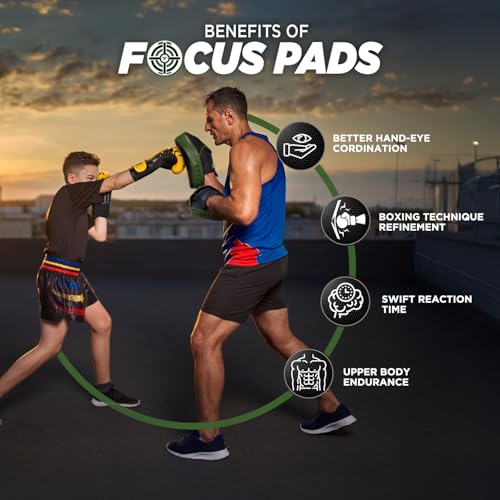 WYOX MMA Gloves & Boxing Focus Mitts Set – Hybrid Open Palm Grappling Gloves with Wrist Support + Curved Punching Pads with Gel Shock for Muay Thai, Kickboxing, Karate Training (Men & Women)