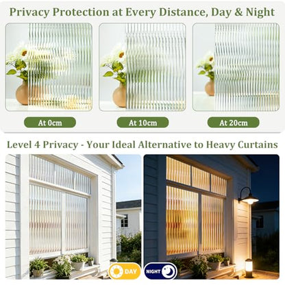 Reeded Glass Window Privacy Film 3D Static Cling, 23.6 x 78.7'' | Upgrades Fluted Lines Easy Cut, Bathroom Door Privacy Day Night, Non Adhesive Clings with Tools Kit, Anti-UV Heat Blocking - color: Clear, size: 23.6 x 78.7 Inch