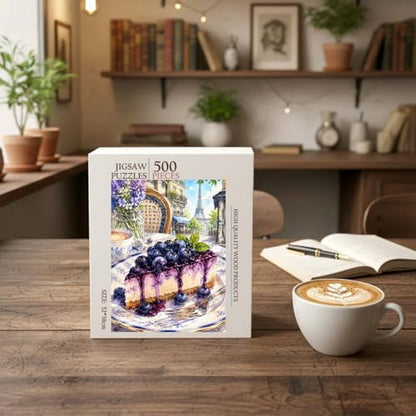 Blueberry Cheesecake French Food Jigsaw Puzzle - 500 Pieces Wooden Puzzle for Adults, Wall Art Gift, Finished Size: 20 x 15 Inch - color: Blueberry Cheesecake French - 500 Pieces