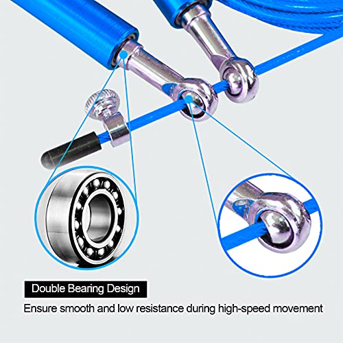 High Speed Jump Rope,360° Swivel Dual Bearing, Adjustable, Anti-slip Aluminum Handle, Skipping Rope for Fitness,Crossfit, Boxing, MMA, HIIT, for Weight Loss - color: Blue