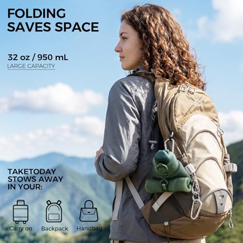 TakeToday Collapsible Water Bottles, Foldable for Travel, 32oz, Purple - color: Purple