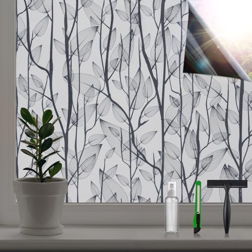 Leaf Pattern Window Tint with Installation Tools, Blackout Window Cover | Sun Blocking Window Tint for Home (Full Blackout Opaque, 35.4'' x 118.1'') - color: Full Blackout Opaque, size: 35.4'' x 118.1''