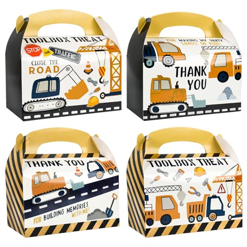 DjinnGlory 36 Pack Cute Construction Party Favor Treat Boxes, Small Gable Boxes for Kids Parties Giveaways and Small Business 6.18x3.58x3.39 Inches - color: Construction
