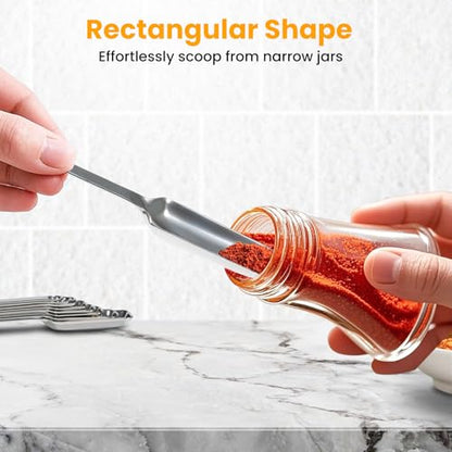 23 Pcs Stainless Steel Measuring Spoons Set with Leveler, Metal Round & Rectangular Spoons plus 5 Mini Teaspoons for Precise Cooking and Baking, Standard Sizes with Clear Engraved Markings - size: 23 Pcs
