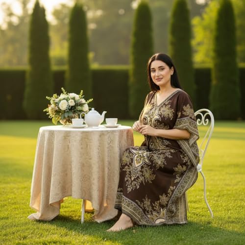 Women's Kaftan Dress – Loose Fit Maxi Gown – Kimono Style Beach Cover Up – Elegant Resort Wear and Nightwear - color: Brown