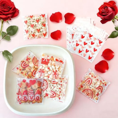 Mother's Day Cookie Bags - 100PCS 4x4 In Red Heart Self-Sealing Cellophane Treat Bags for Candy Gifts, Small Jewelry, Clear Self-Adhesive Goodie Bags for Mother’s Day, Birthday, Party Favors - 2.8 Mil - color: Red Heart 100pcs