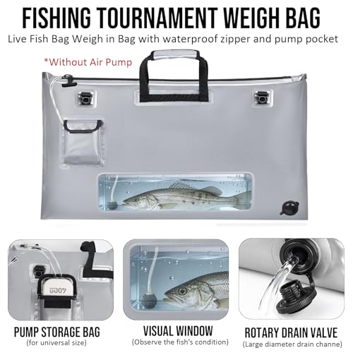 THKFISH Fish Tournament Weigh in Bag for Bass Fishing, Heavy Duty Insulated Live Fish Bag for Caught Fish with Waterproof Zipper and Mesh Liner, Leakproof,Puncture Resistant(Silver-32×19.7in) - color: Silver-32×19.7in