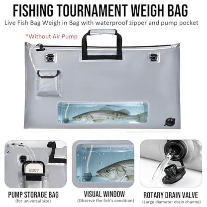 THKFISH Fish Tournament Weigh in Bag for Bass Fishing, Heavy Duty Insulated Live Fish Bag for Caught Fish with Waterproof Zipper and Mesh Liner, Leakproof,Puncture Resistant(Silver-32×19.7in) - color: Silver-32×19.7in