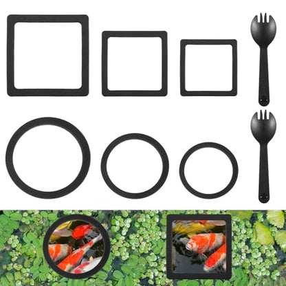6PCS Aquarium Floating Plant Corral, Black EVA Fish Feeding Ring Set, Fish Tank Accessories for Mini Betta Tank, Floating Plants Holder|Feeder|Corral(3 Round + 3 Square) - style: 3 Round & 3 Square