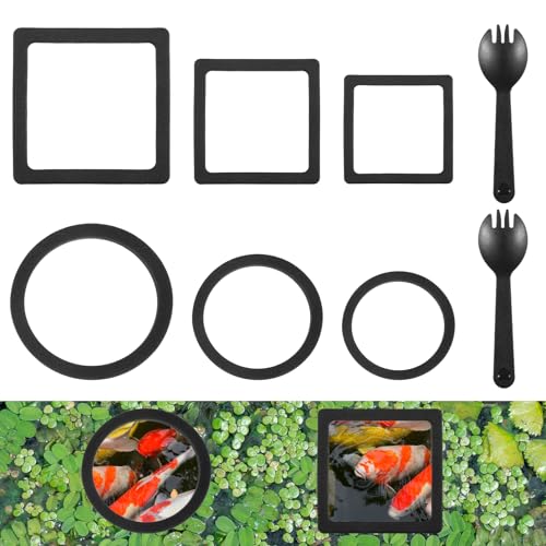 6PCS Aquarium Floating Plant Corral, Black EVA Fish Feeding Ring Set, Fish Tank Accessories for Mini Betta Tank, Floating Plants Holder|Feeder|Corral(3 Round + 3 Square) - style: 3 Round & 3 Square