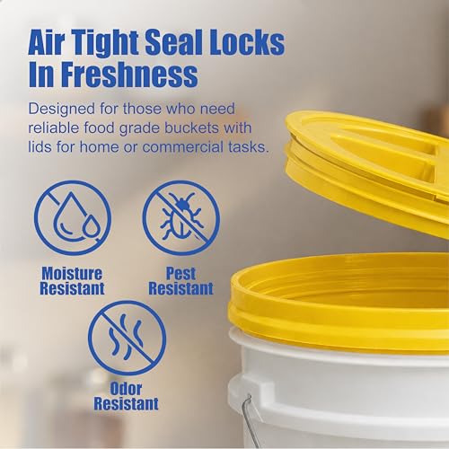 3.5 Gallon Bucket, Food-Grade w/Lid, BPA-Free, Yellow,6 Pack | Airtight Gamma Seal Screw-On Lid, Heavy-Duty 90 Mil HDPE Plastic, Food Safe and Durable Container, Bulk Storage, Made in USA - color: Yellow, size: 6 Packs