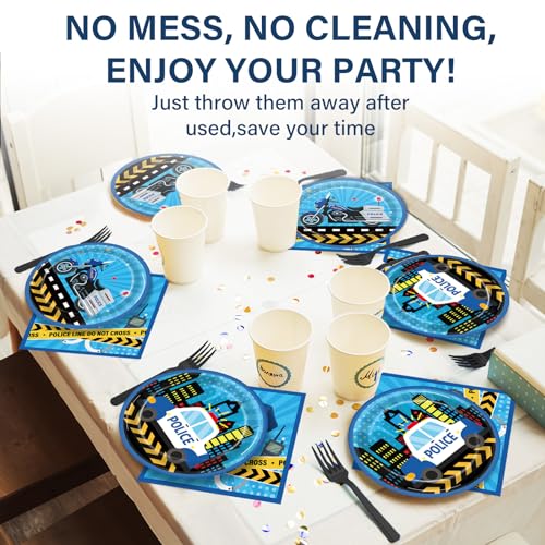 100 Pcs Police Party Plates and Napkins Party Supplies Police Birthday Party Tableware Set Police Officer and Car Party Decorations Favors for Police Theme Party Serves 25 - style: Police