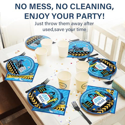 100 Pcs Police Party Plates and Napkins Party Supplies Police Birthday Party Tableware Set Police Officer and Car Party Decorations Favors for Police Theme Party Serves 25 - style: Police