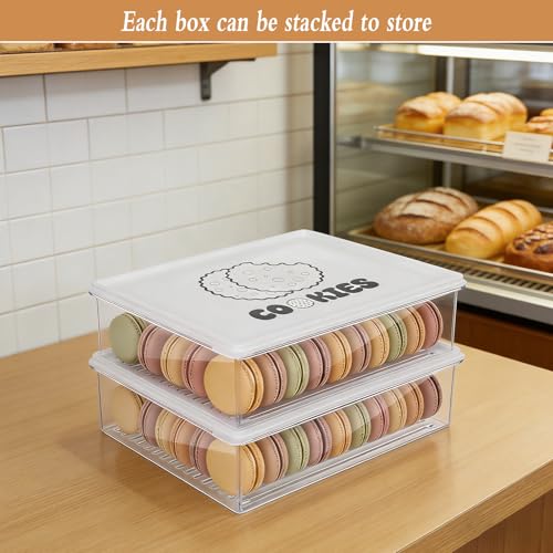 2 Pack Stackable Cookie Storage Containers Airtight with Lids, Large Plastic Cookie Storage Case Clear Cookies Holder Box for Baked Biscuits, Snacks, Dumplings, Fruit