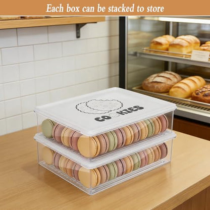 2 Pack Stackable Cookie Storage Containers Airtight with Lids, Large Plastic Cookie Storage Case Clear Cookies Holder Box for Baked Biscuits, Snacks, Dumplings, Fruit