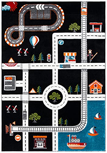 SAFAVIEH Carousel Kids Collection Accent Rug - 2' x 3', Black & Ivory, Non-Shedding & Easy Care, Ideal for High Traffic Areas for Boys & Girls in Playroom, Nursery, Bedroom (CRK192Z) - color: Black/Ivory, size: 2' x 3' (Rectangular)